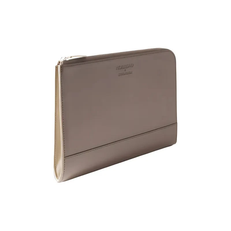 ETTINGER Cow Leather Clutch Medium Size Unisex Taupe-1