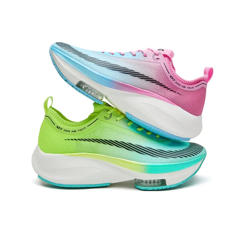 VOIT Anti Slip Wear Resistant Low Top Air Cushion Marathon Running Shoes Unisex Green Pink Blue Mismatched-1