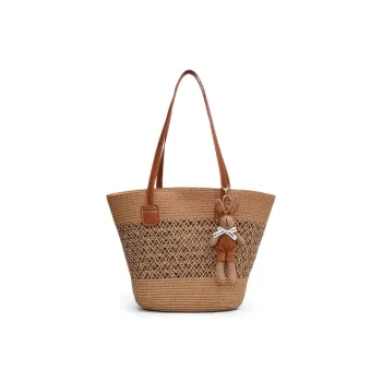 CLEVER& KETCH Straw Woven Shoulder Bag Women's Khaki/Ecru
