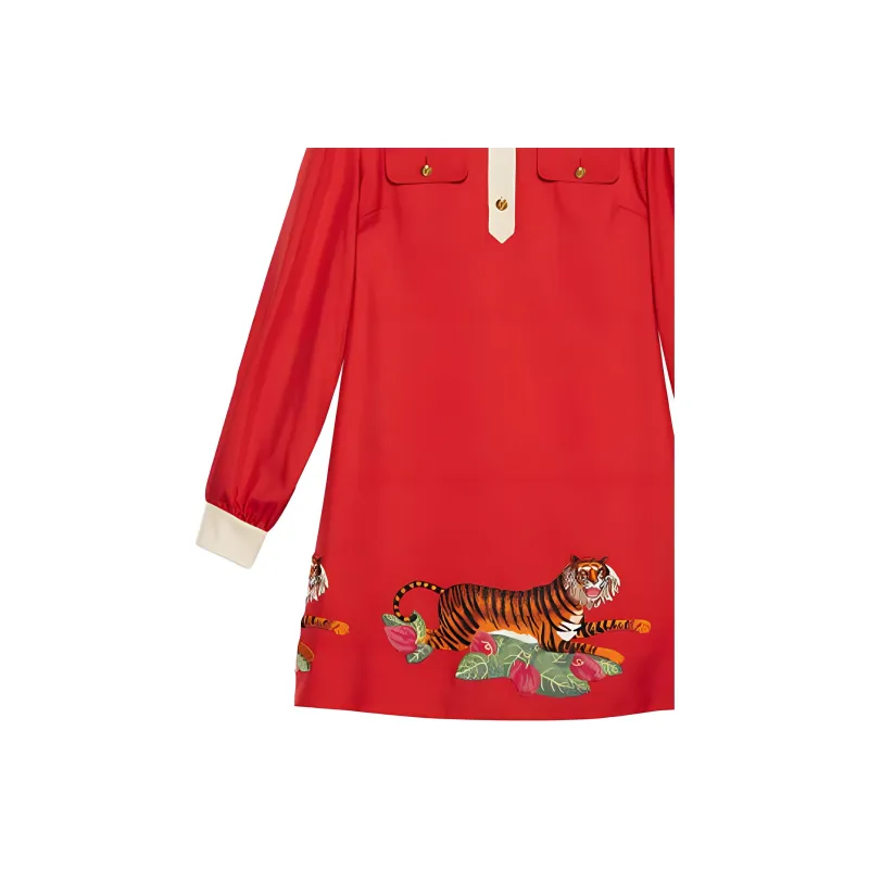GUCCI SS22 Long Sleeved Dress Women's Red-3