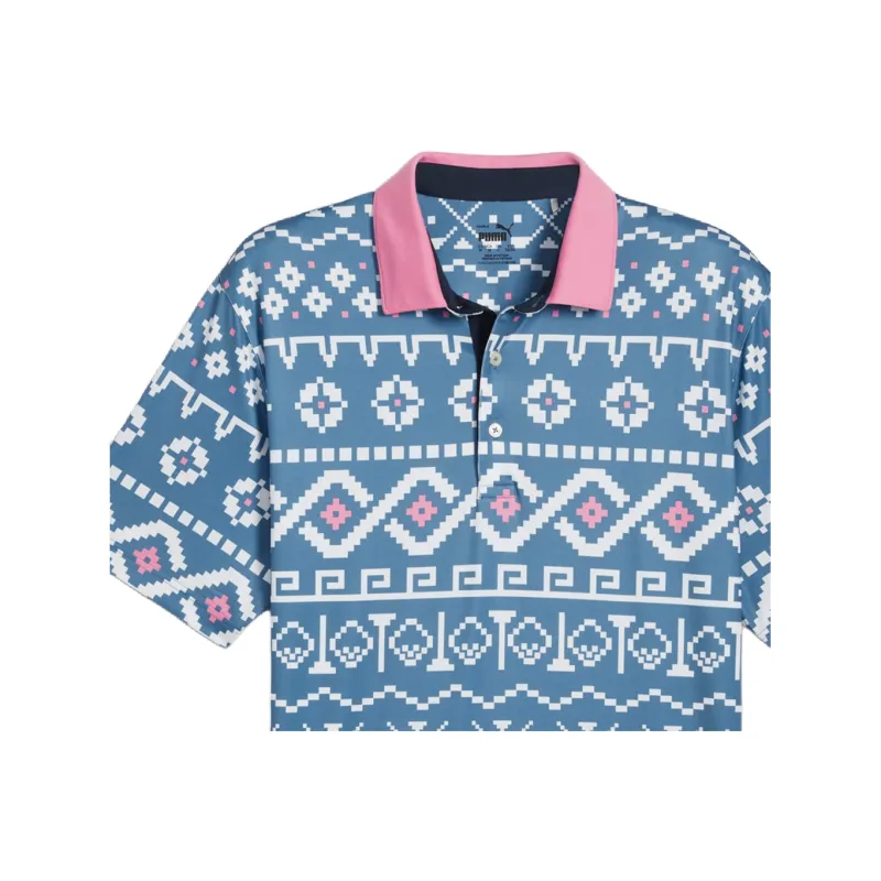 PUMA Fair Isle Print Golf Men Polo Shirt Men's Blue-2