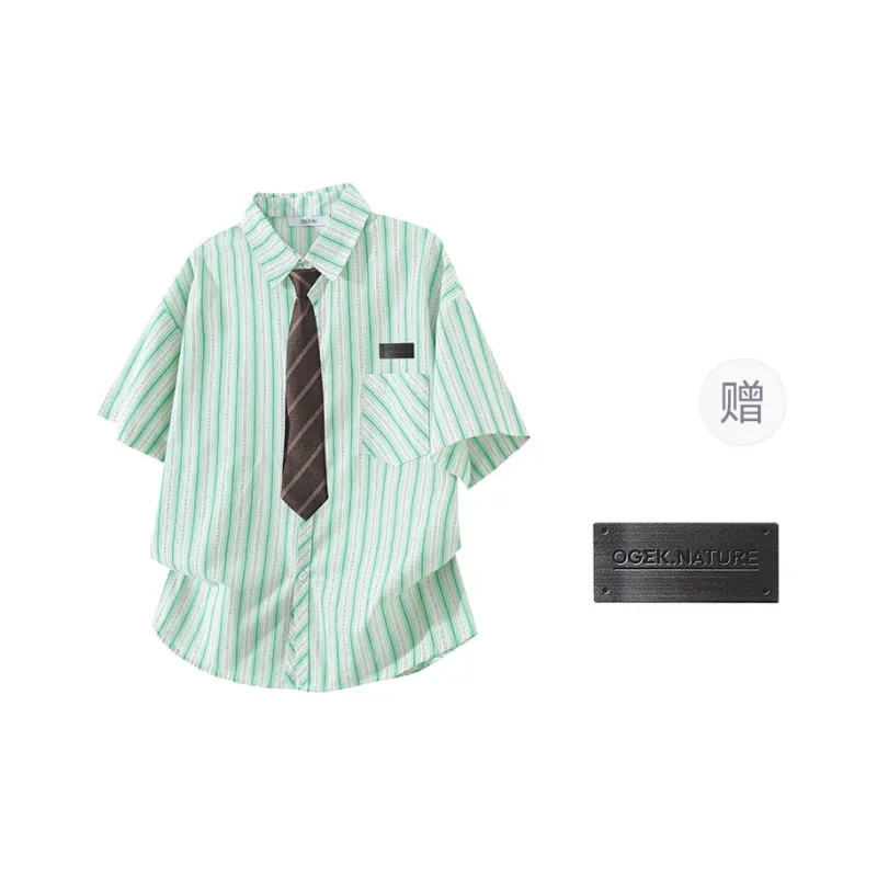 OGEK Shirt Unisex White Blue Comes With Random Print T Shirt+Brooch-5