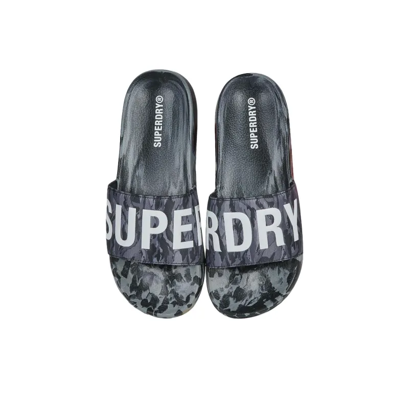 SUPERDRY Abrasion Resistant Slide Slippers Men's Black Gray-4