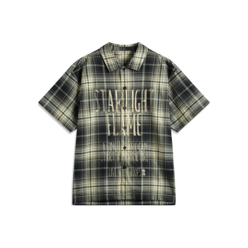 LiNing BadFive Shirt Men's Black Obsidian Gray Apricot Khaki Plaid-0