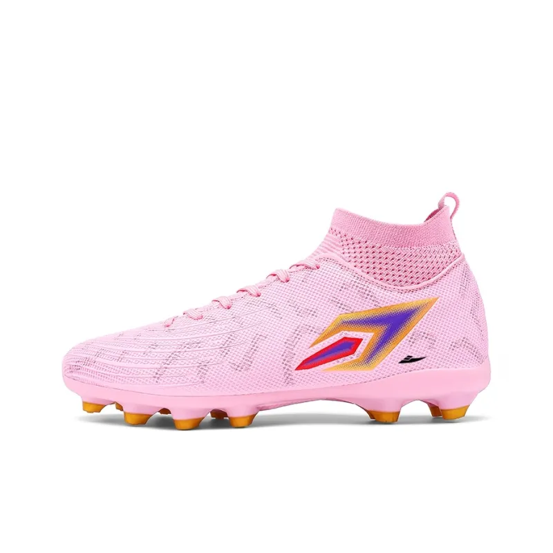Kuding Soccer Shoes Unisex High Top Ice Blue Purple/Lemon/Cherry Blossom Pink-25