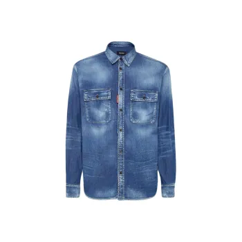 DSQUARED 2 Light Wash Relax Dan Worker Pocket Shirt