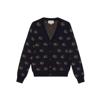 GUCCI Men Double G Jacquard Wool Cardigan