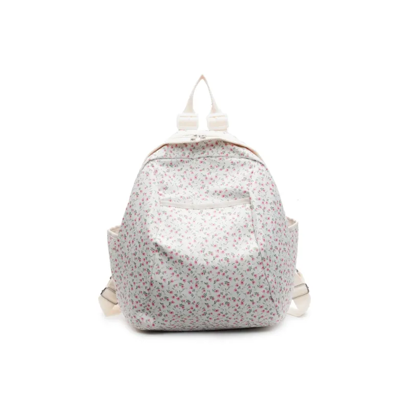 Yalu Nylon Backpack Regular Unisex Black/Pink Small Flower/Pink Print-14