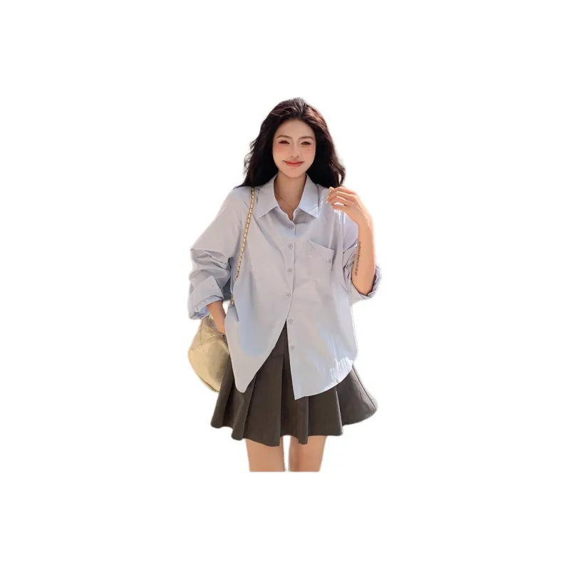 Mu Xiao Xin Shirt Women's Pure Blue Pocket Shirt-1