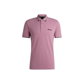 HUGO BOSS Cotton Blend Polo Shirt With Contrast Logos Polo Shirt Men's Light Purple
