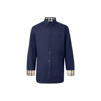 Burberry SS24 Men Logo Embroidered Single Breasted Shirt Dark Blue