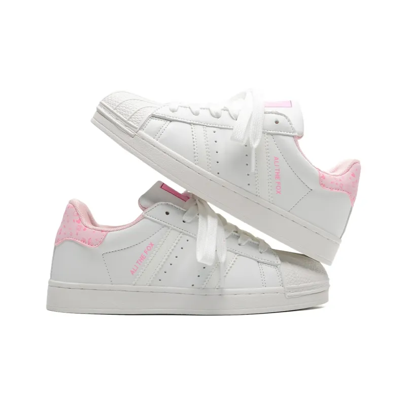 ALI THE FOX Abrasion Resistant Low Top Skateboard Shoes Unisex White Pink-4