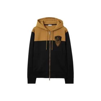 Burberry B Shield Jersey Zip Up Drawstring Hoodie