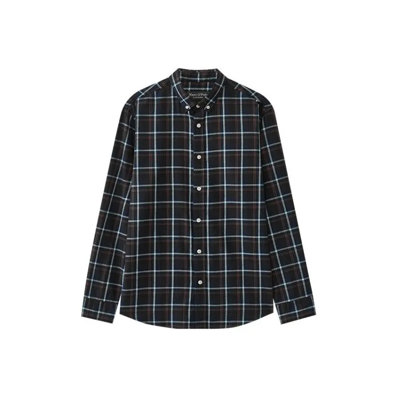 MARC OPOLO Shirts Men Navy Blue Plaid E86-0