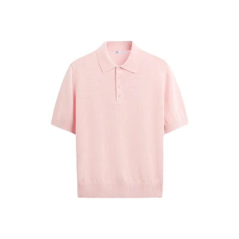 ZARA Polo Shirt Men's Light Pink Red-0