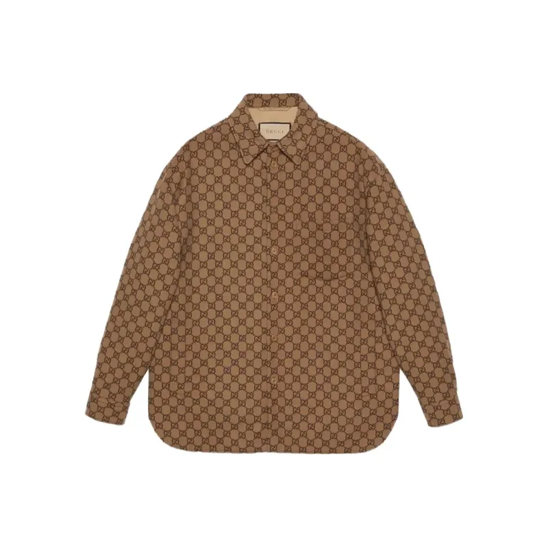 GUCCI Monogrammed Collared Long-Sleeve Shirt-0