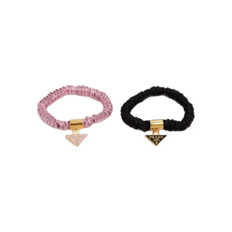 PRADA Logo charm Satin Hair Tie Set Of Two-0