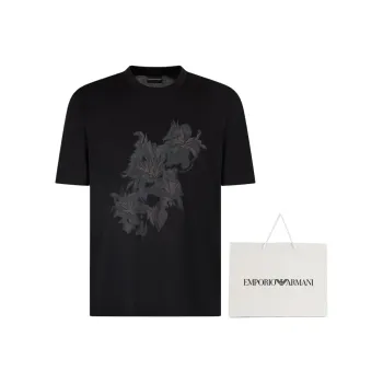 EMPORIO ARMANI Asv Lyocell blend Jersey T shirt With Print And Floral Embroidery