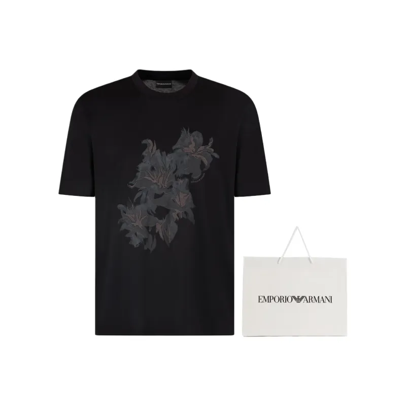 EMPORIO ARMANI Asv Lyocell blend Jersey T shirt With Print And Floral Embroidery-2