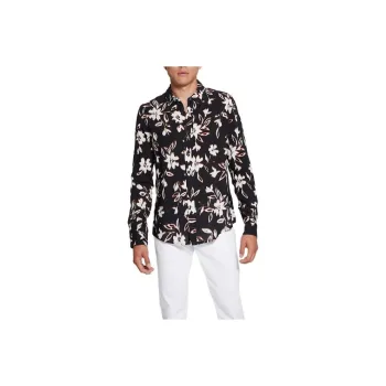 GUESS Eco Ikat Floral Long-Sleeve Shirt Shirt Men's Black