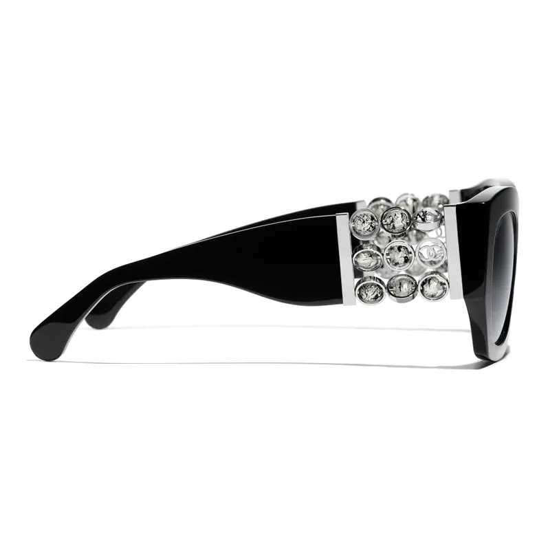 CHANEL Acetate Murano Beads Irregular Shape Sunglasses Unisex Black-2