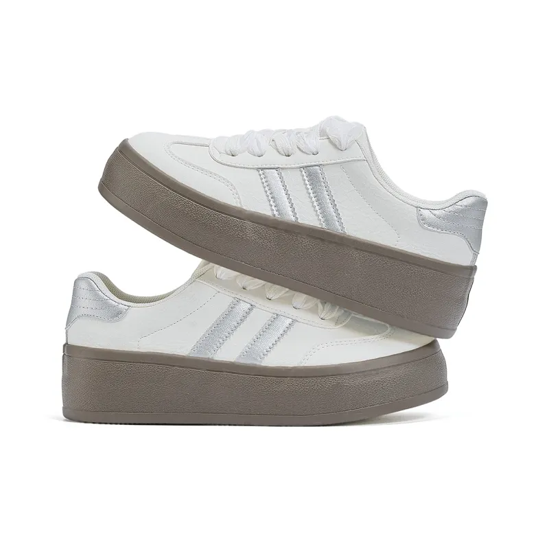 La Chapelle Skateboard Shoes Women's Low Top Beige Silver-4