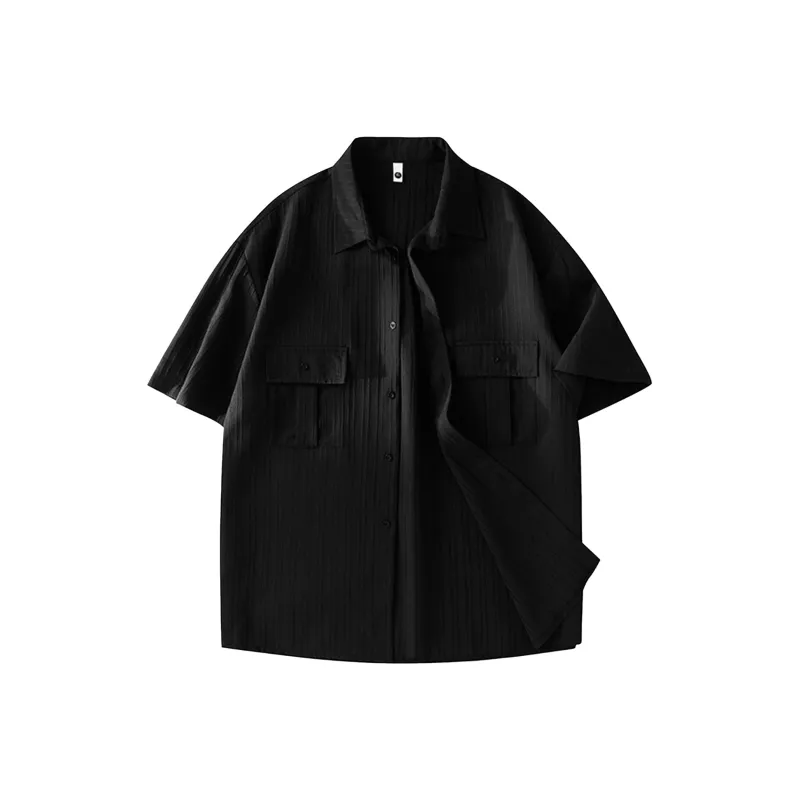 ACUOD BY CHANU Loose Fit Lapel Stripes Shirt Casual Versatile Korean Style Trendy Summer Unisex-0