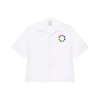 Givenchy Hawaiian Shirt In Poplin With Givenchy Circle Prin Shirt Men's White