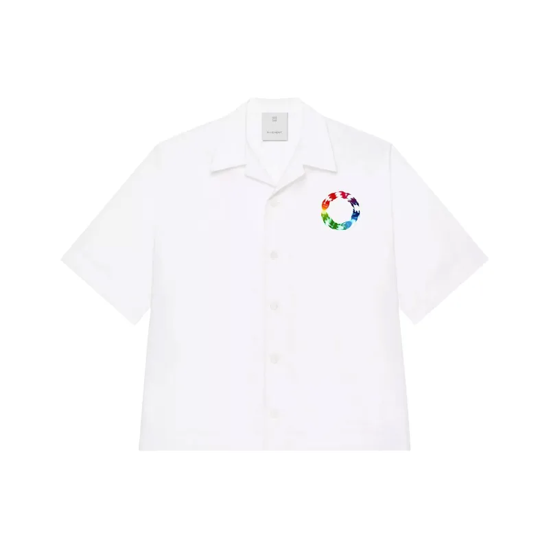 Givenchy Hawaiian Shirt In Poplin With Givenchy Circle Prin Shirt Men's White-0
