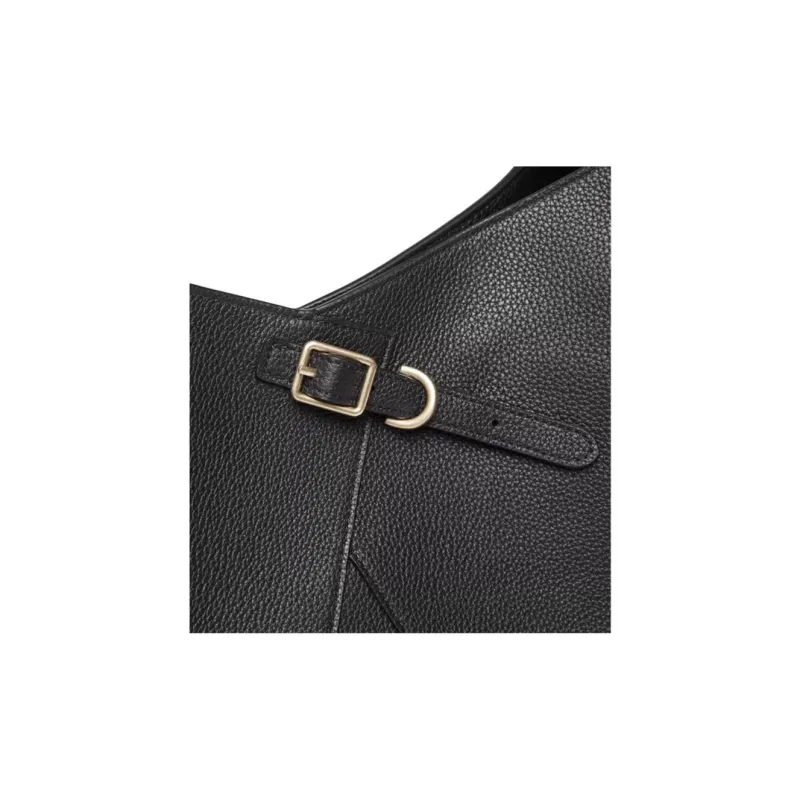 ZESH Cow Leather Shoulder Bag Medium Size Women's Black-2