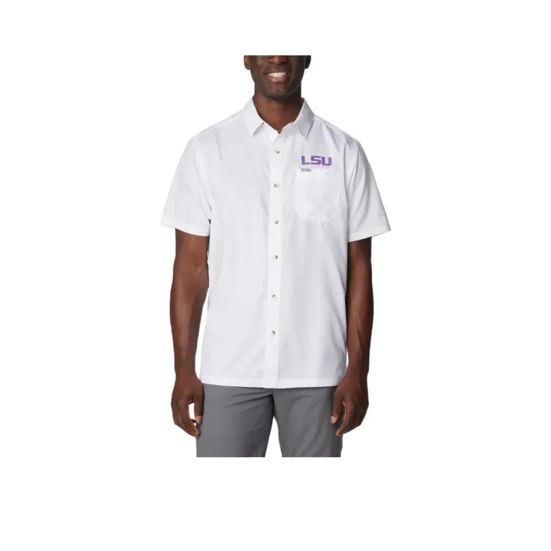 Columbia Men's Collegiate PFG Slack Tide™ Camp Shirt - LSU Shirt Men's White-0