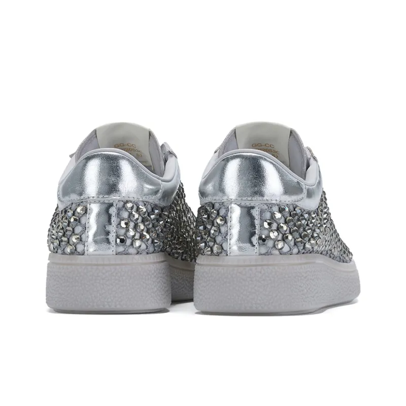 GG CC Casual German Army Trainers Low Top Cut Out Breathable Flat Skateboard Shoes Women's Silver-3