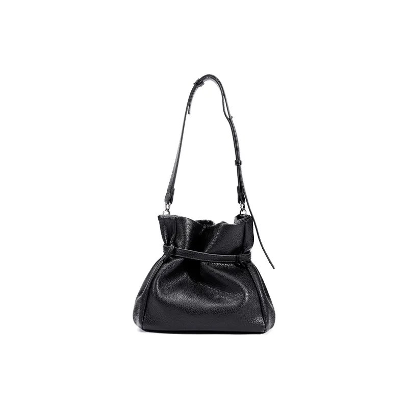 Dubaolu Synthetic Leather Bucket Bag, Shoulder Bag Medium Size Women's Black/Ecru-3