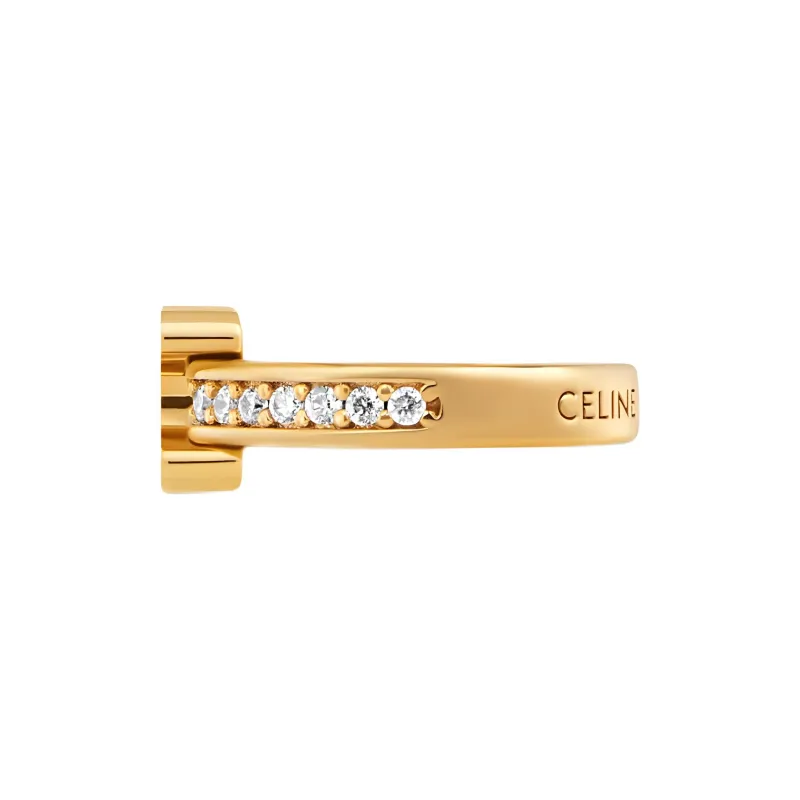 CELINE Triomphe Sparkle Earcuff In Strass And Brass With Gold Finish-2