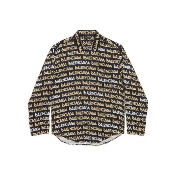 Balenciaga All Over Logo Collared Long Sleeve Shirt