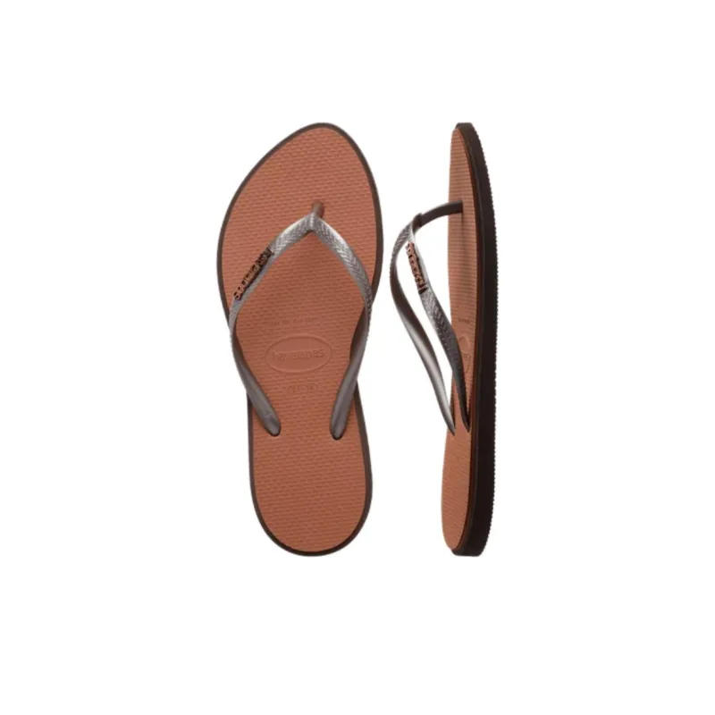 Havaianas Rubber Sole Abrasion Resistant Flip Flops Women's Brown-4