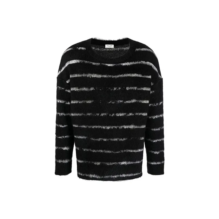 SAINT LAURENT Stripe Pattern Fuzzy Sweater-0