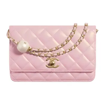 CHANEL Lambskin With Artificial Pearl Shoulder Bag, Crossbody Bag Women's Light Pink