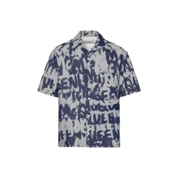 Alexander McQueen Graffiti Printed Hawaiian Denim Shirt