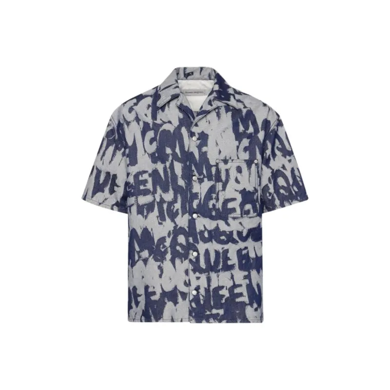 Alexander McQueen Graffiti Printed Hawaiian Denim Shirt-0