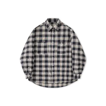 EVISTUB Shirt Men's Beige Blue Plaid Color