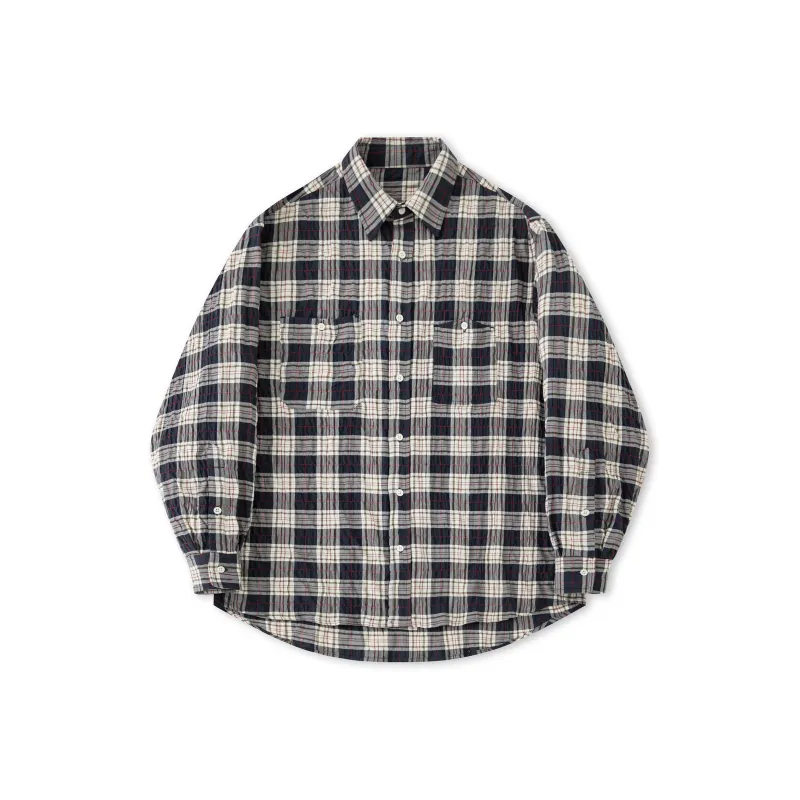 EVISTUB Shirt Men's Beige Blue Plaid Color-0