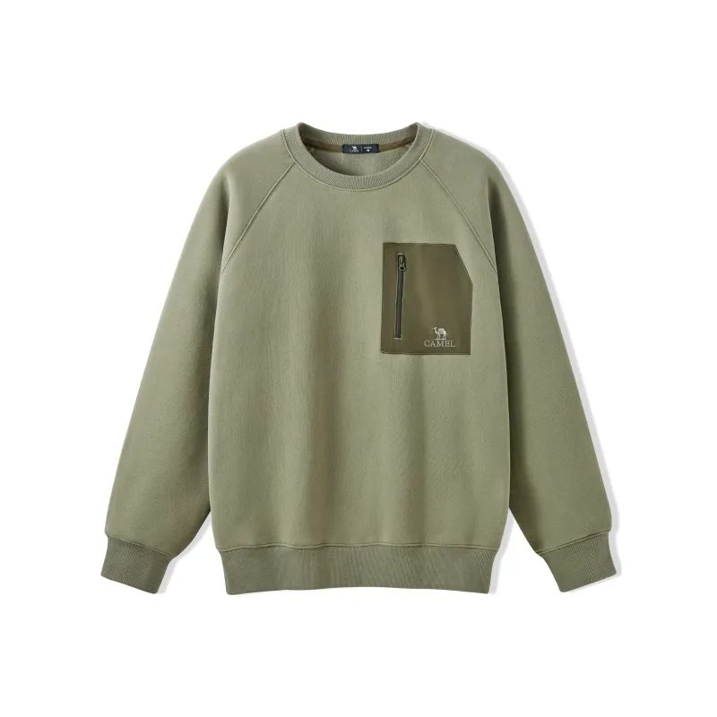 CAMEL Polar Fleece Warm Skin Stretch Soft Top Pocket Patchwork Raglan Sleeve Slim Fit Hoodie Men's-5