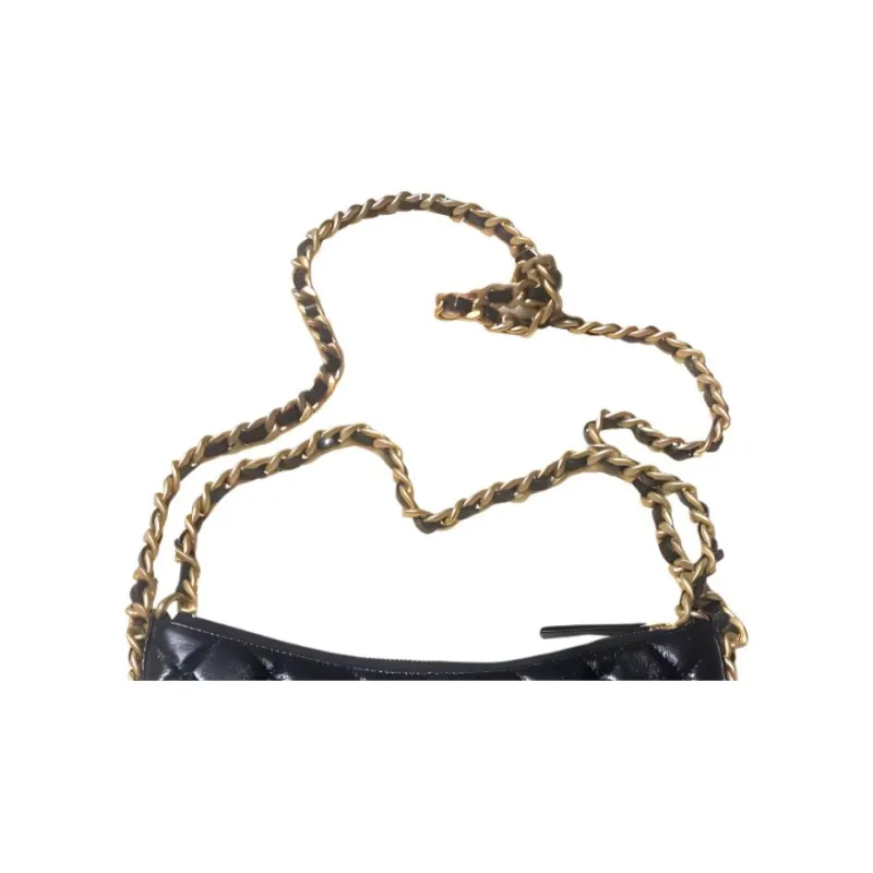 CHANEL Lambskin Hobo Bag, Handheld Portable Crossbody Bag, Shoulder Bag Women's Black-3
