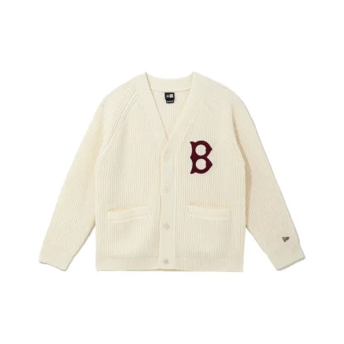 New Era Logo Print Wool Knit Cardigan Beige