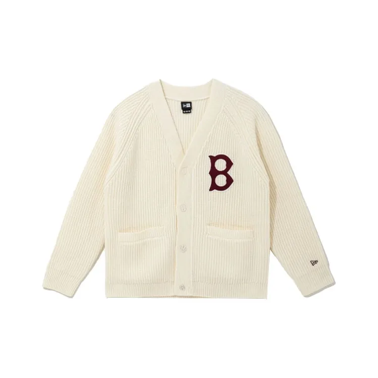 New Era Logo Print Wool Knit Cardigan Beige-0