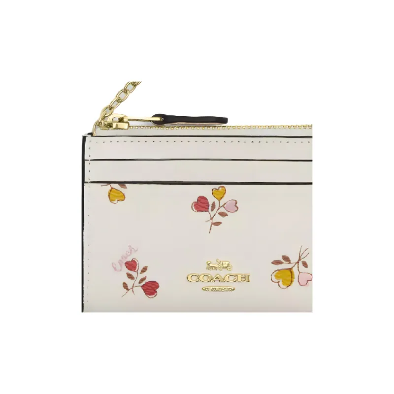 COACH Skinny Id Case Coated Canvas Card Holder Mini Women's Gold & Chalk Multicolor-3