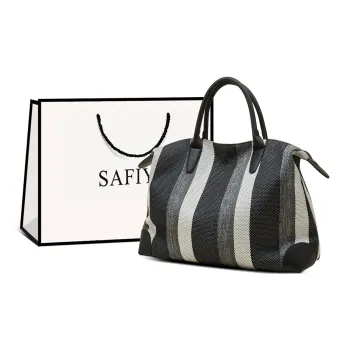 Safiya Fabric, Synthetic Leather Tote Handbag Women's Black