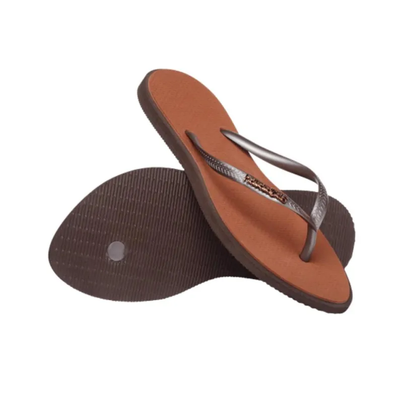 Havaianas Rubber Sole Abrasion Resistant Flip Flops Women's Brown-5