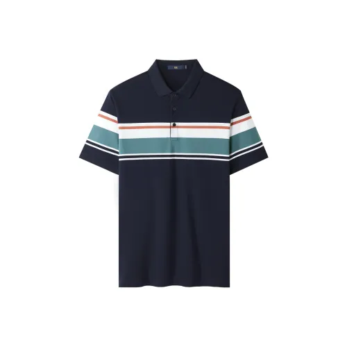 HLA Polo Shirts Men Navy Blue & J4